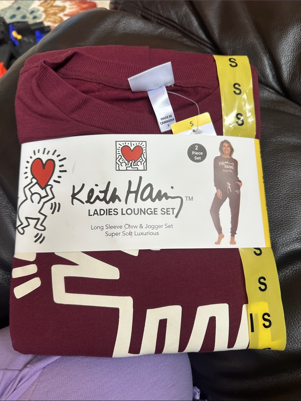 Keith Haring Ladies Lounge Set - Burgundy Crew & Jogger